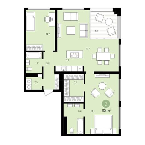 Вариант №5526, 3-комнатная квартира в жилом комплексе На Декабристов