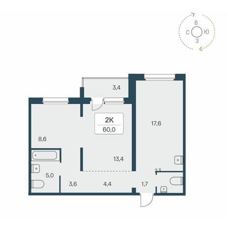 Вариант №13512, 2-комнатная квартира в жилом комплексе 