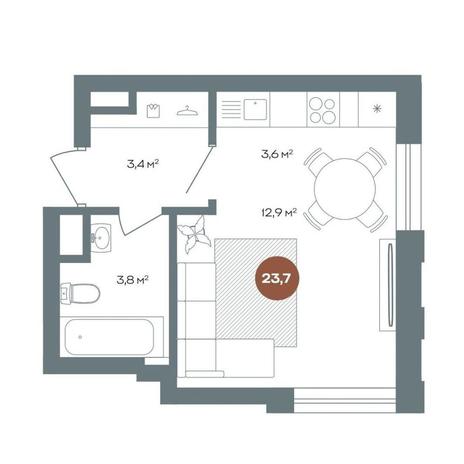 Вариант №11406, 1-комнатная квартира в жилом комплексе 