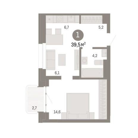 Вариант №9110, 1-комнатная квартира в жилом комплексе Авиатор