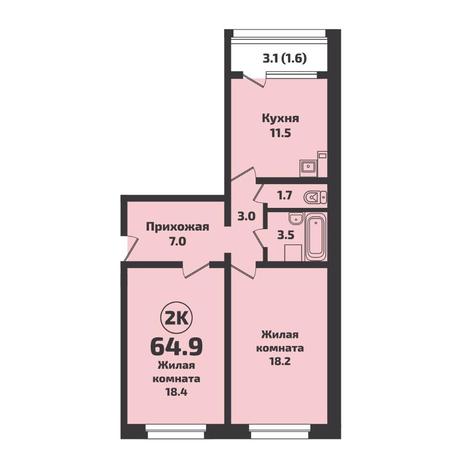 Вариант №7115, 2-комнатная квартира в жилом комплексе Приозерный