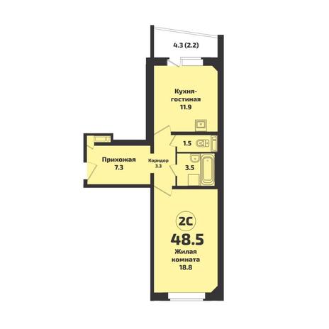 Вариант №7622, 1-комнатная квартира в жилом комплексе 