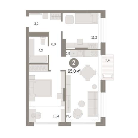 Вариант №8154, 3-комнатная квартира в жилом комплексе Smart Avenue
