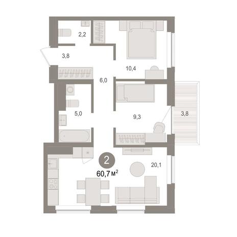 Вариант №14966, 2-комнатная квартира в жилом комплексе Пшеница