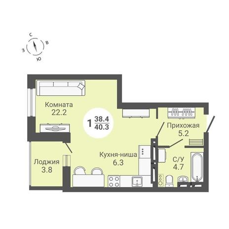 Вариант №10615, 1-комнатная квартира в жилом комплексе 