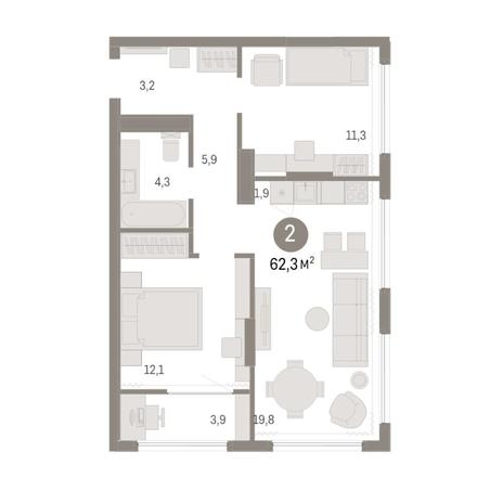 Вариант №8126, 3-комнатная квартира в жилом комплексе Авиатор