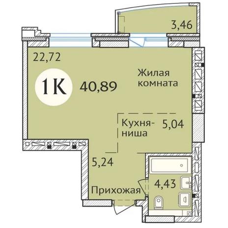 Вариант №6419, 1-комнатная квартира в жилом комплексе 