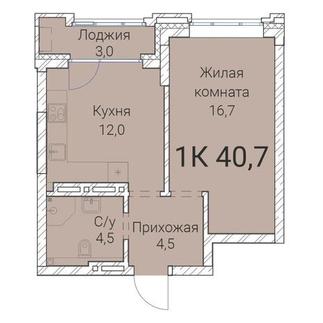 Вариант №10019, 1-комнатная квартира в жилом комплексе 