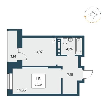 Вариант №14528, 1-комнатная квартира в жилом комплексе 
