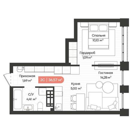 Вариант №14639, 2-комнатная квартира в жилом комплексе Баланс (Balance)